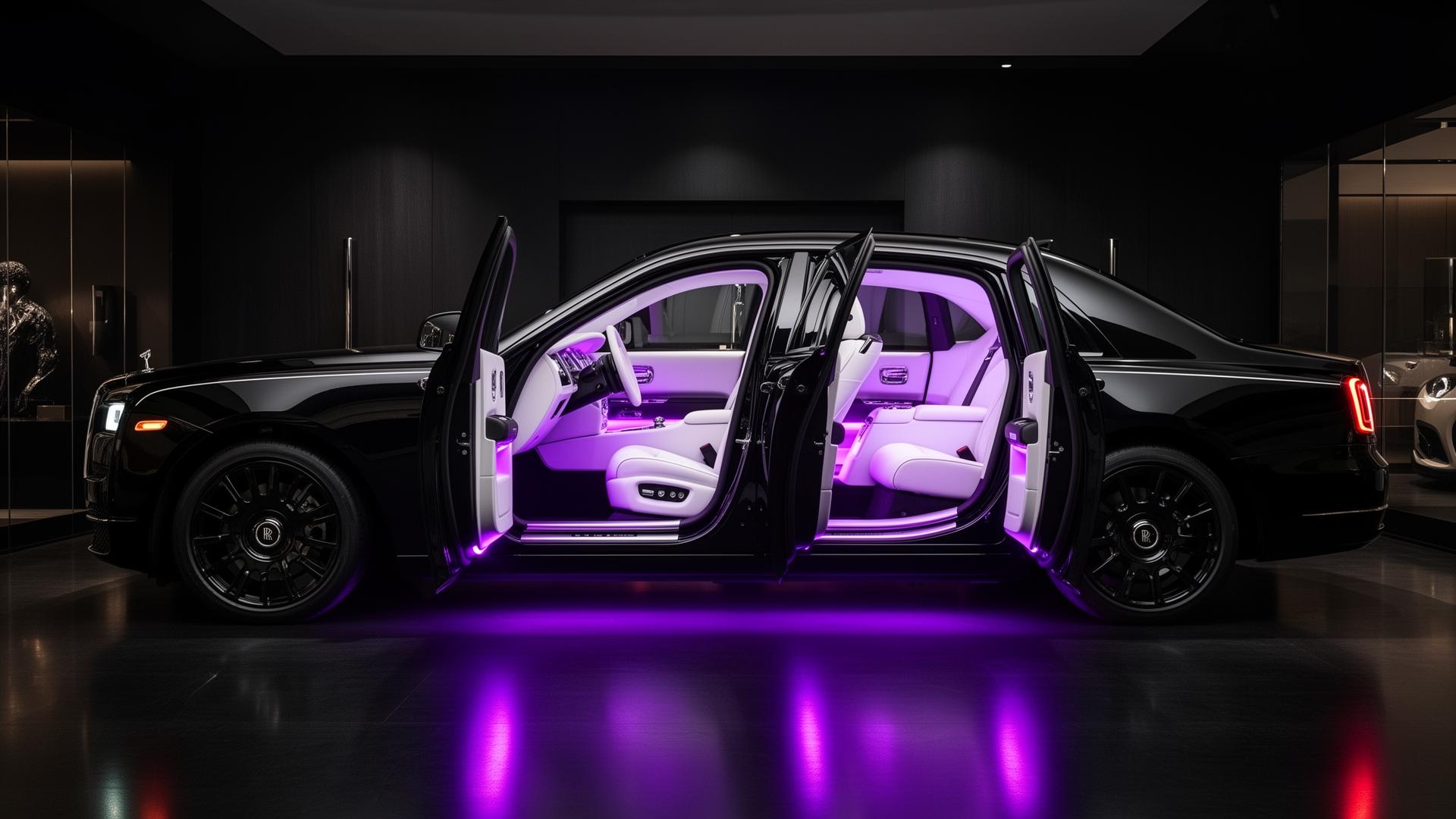 2020 Rolls-Royce Dawn Venuum in black with white and purple interior